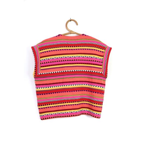 Vintage 90s Rodier pink orange yellow geometric striped open front cardigan OS - Picture 6 of 7